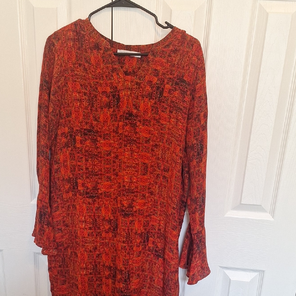 Tangerine NYC Red Patterned Blouse